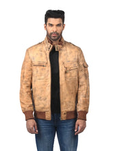 Men’s Tan Leather Utility Jacket Front