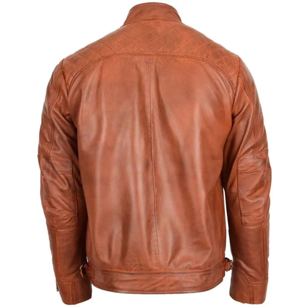 Men's Tan Quilted Leather Biker Jacket