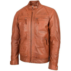 Men's Tan Quilted Leather Biker Jacket