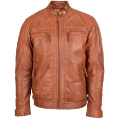Men's Tan Quilted Leather Biker Jacket