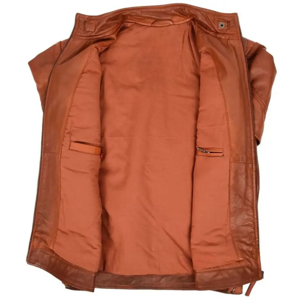 Men's Tan Quilted Leather Biker Jacket
