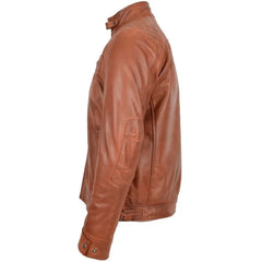 Men's Tan Quilted Leather Biker Jacket
