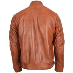Men's Tan Quilted Leather Biker Jacket