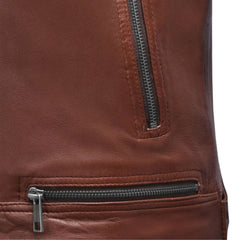 Men’s Tan Quilted Shoulder Leather Jacket