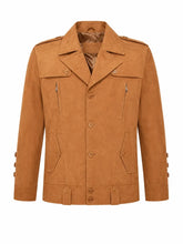 Men’s Tan Suede Button up Style Leather Jacket Front