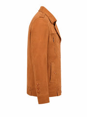 Men’s Tan Suede Button up Style Leather Jacket Right