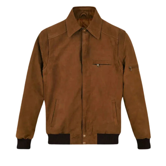 Men’s Tan Suede Leather Bomber Jacket