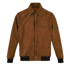 Men’s Tan Suede Leather Bomber Jacket