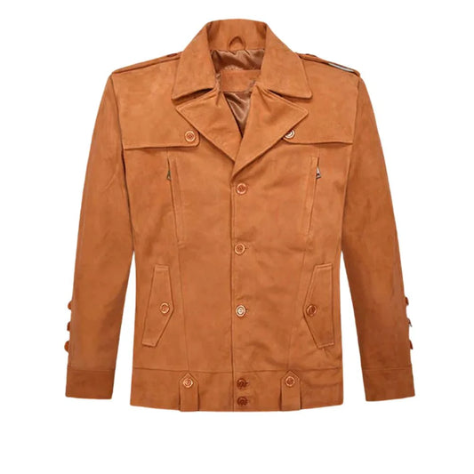 Men’s Tan Suede Button up Style Leather Jacket