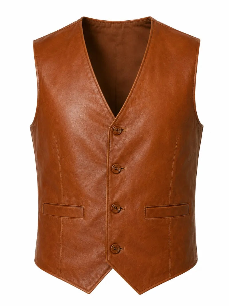Men's Tan Tudor Leather Vest