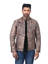 Men’s Tan Washed Leather Jacket Front