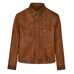 Men’s Tan Western Leather Shirt Jacket