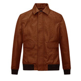 Men’s Textured Brown Leather Jacket with Flap Pockets
