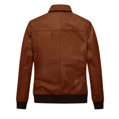 Men’s Textured Brown Leather Jacket with Flap Pockets