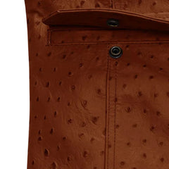 Men’s Textured Brown Leather Jacket with Flap Pockets