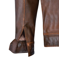 Men’s Vintage Brown Field Leather Jacket with Buckle Collar