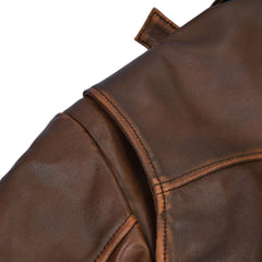 Men’s Vintage Brown Field Leather Jacket with Buckle Collar