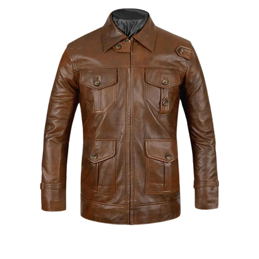 Men’s Vintage Brown Four-Pocket Leather Jacket