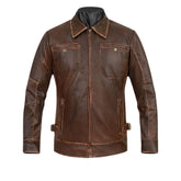 Men’s Vintage Brown Leather Shirt Collar Jacket