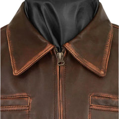 Men’s Vintage Brown Leather Shirt Collar Jacket