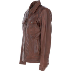 Men's Vintage Brown Leather Zip-Up Jacket