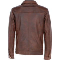 Men's Vintage Brown Leather Zip-Up Jacket