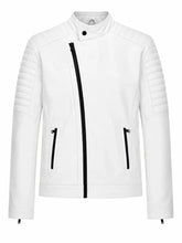 Men's White Asymmetrical Zipper Leather Jacket Front