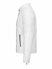 Men's White Asymmetrical Zipper Leather Jacket Left