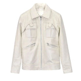 Men’s White Multi-Pocket Leather Jacket