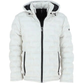 Men's White Quilted Leather Hooded Jacket
