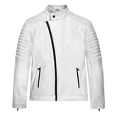 Men's White Asymmetrical Zipper Leather Jacket