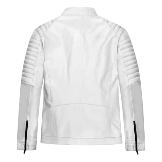 Men’s White Quilted Stylish Leather Jacket