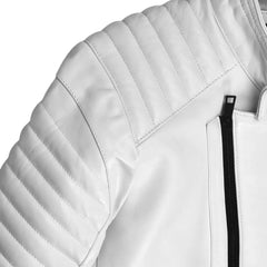 Men’s White Quilted Stylish Leather Jacket