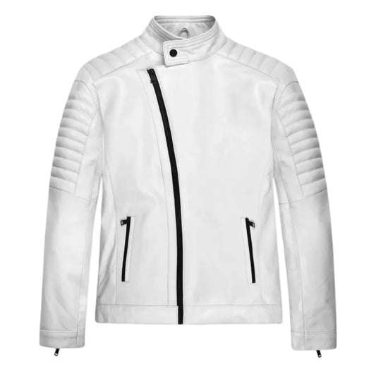 Men’s White Quilted Stylish Leather Jacket