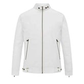 Men’s White Snap-Tab Collar Leather Jacket