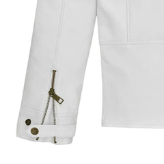 Men’s White Snap-Tab Collar Leather Jacket