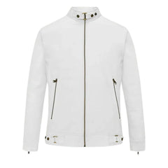 Men’s White Snap-Tab Collar Leather Jacket
