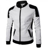 Men's White and Black Slim Fit Leather Jacket