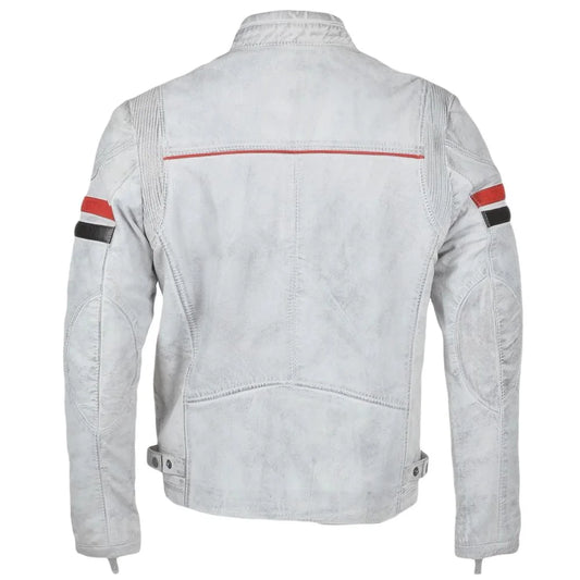 Men's White and Red Striped Leather Jacket