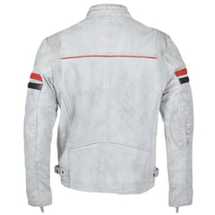 Men's White and Red Striped Leather Jacket
