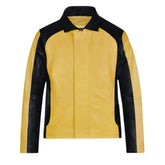 Men’s Yellow and Black Color Block Leather Jacket