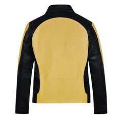 Men’s Yellow and Black Color Block Leather Jacket