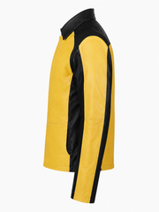 Men’s Yellow and Black Color Block Leather Jacket