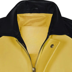Men’s Yellow and Black Color Block Leather Jacket