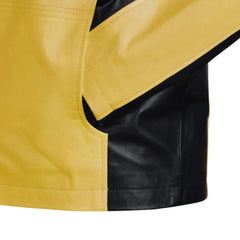 Men’s Yellow and Black Color Block Leather Jacket