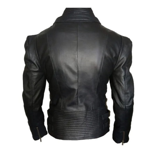 Men's Asymmetrical Black Leather Simple Jacket