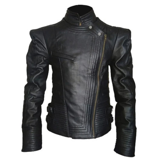 Men's Asymmetrical Black Leather Simple Jacket