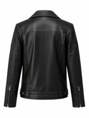 Men’s Black Lace-Up Belted Leather Jacket Back