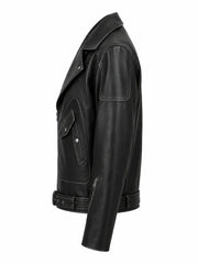 Men’s Black Lace-Up Belted Leather Jacket Left