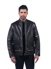 Men's Black Leather Sheepskin Jacket Front